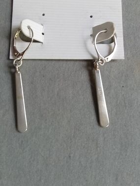 Sterling Silver 925 Minimalist Tapered Bar Leverback Drop Earrings